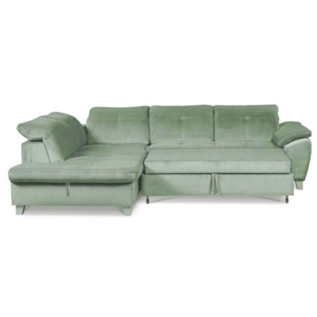 Coltar Extensibil Cu Otoman Mic Stanga Sevilia Lux, Lada Depozitare, 5 Locuri, Tetiere Reglabile, Verde Menta, 280 Cm-01