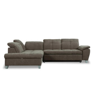 Coltar Extensibil Cu Otoman Mic Stanga Sevilia Lux, Lada Depozitare, 5 Locuri, Tetiere Reglabile, Maro Moca, 280 Cm