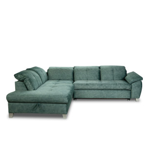 Coltar Extensibil Cu Otoman Mic Stanga Sevilia Lux, Lada Depozitare, 5 Locuri, Tetiere Reglabile, Verde Petrol, 280 Cm