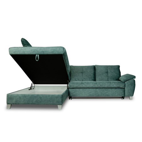 Coltar Extensibil Cu Otoman Mic Stanga Sevilia Lux, Lada Depozitare, 5 Locuri, Tetiere Reglabile, Verde Petrol, 280 Cm-01