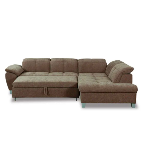 Coltar Extensibil Cu Otoman Mic Dreapta Sevilia Lux, 5 Locuri, Tetiere Reglabile, Maro, 280 Cm