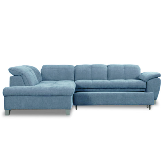 Coltar Extensibil Cu Otoman Mic Stanga Sevilia Lux, 5 Locuri, Tetiere Reglabile, Albastru, 280 Cm
