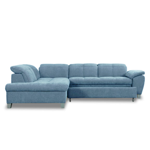 Coltar Extensibil Cu Otoman Mic Stanga Sevilia Lux, 5 Locuri, Tetiere Reglabile, Albastru, 280 Cm