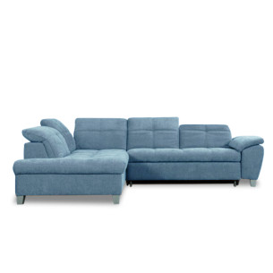 Coltar Extensibil Cu Otoman Mic Stanga Sevilia Lux, 5 Locuri, Tetiere Reglabile, Albastru, 280 Cm