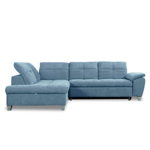 Coltar Extensibil Cu Otoman Mic Stanga Sevilia Lux, Lada Depozitare, 5 Locuri, Tetiere Reglabile, Albastru, 280 Cm