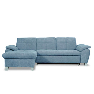 Coltar Extensibil Cu Insula Stanga Sevilia Lux, 5 Locuri, Tetiere Reglabile, Albastru, 272 Cm