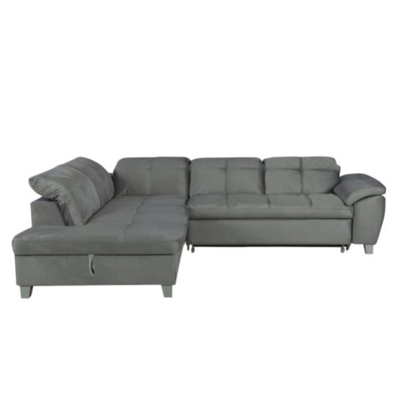 Coltar Extensibil Cu Otoman Mic Stanga Sevilia Lux, Lada Depozitare, 5 Locuri, Tetiere Reglabile, Gri, 280 Cm