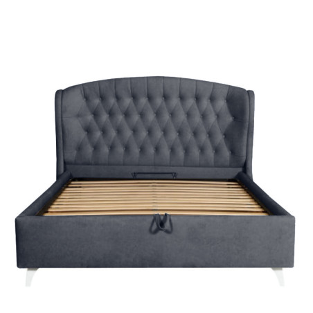 Pat Tapitat Verona, Dimensiune Saltea 160 x 200 Cm, Cu Somiera Rabatabila, Gri Inchis-01