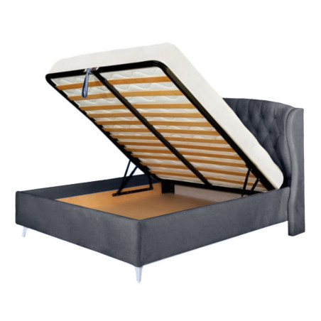 Pat Tapitat Verona, Dimensiune Saltea 160 x 200 Cm, Cu Somiera Rabatabila, Gri Inchis-01