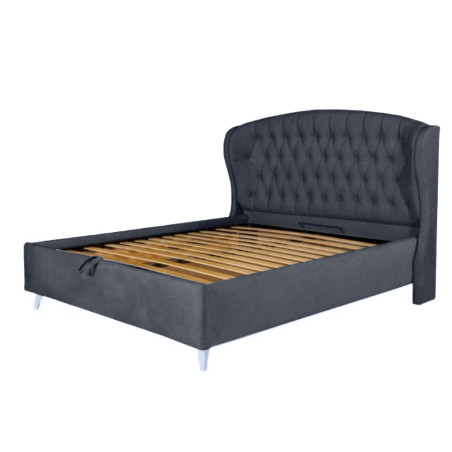 Pat Tapitat Verona, Dimensiune Saltea 140 x 200 Cm, Cu Somiera Rabatabila, Gri Inchis-01