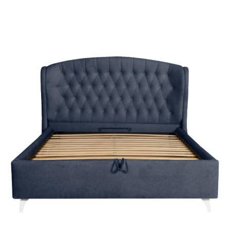 Pat Tapitat Verona Dimensiune Saltea 180 x 200 Cm,  Cu Somiera Rabatabila, Albastru Inchis-01
