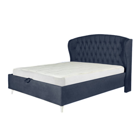 Pat Tapitat Verona Dimensiune Saltea 180 x 200 Cm,  Cu Somiera Rabatabila, Albastru Inchis-01