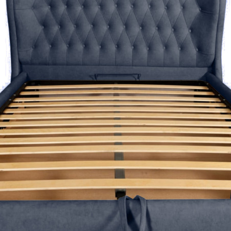 Pat Tapitat Verona, Dimensiune Saltea 160 x 200 Cm, Cu Somiera Rabatabila  Albastru Inchis,-01