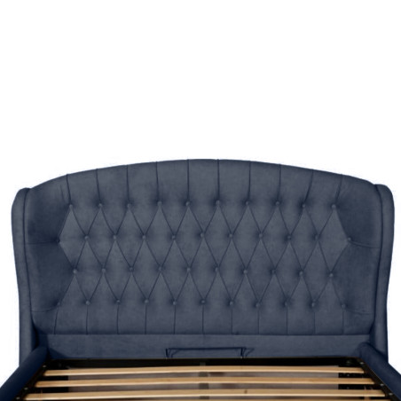 Pat Tapitat Verona, Dimensiune Saltea 140 x 200 Cm, Cu Somiera Rabatabila, Albastru Inchis-01