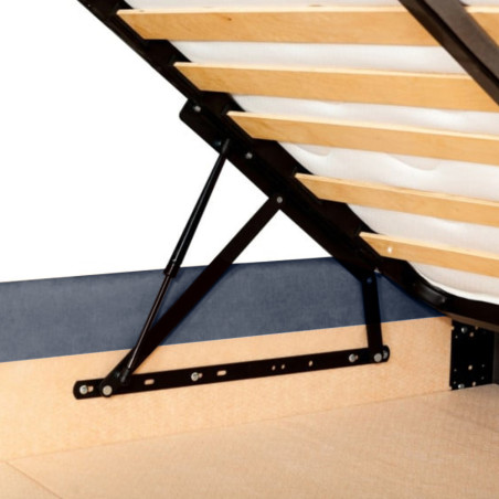 Pat Tapitat Verona, Dimensiune Saltea 140 x 200 Cm, Cu Somiera Rabatabila, Albastru Inchis-01