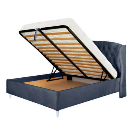 Pat Tapitat Verona, Dimensiune Saltea 120 x 200 Cm, Cu Somiera Rabatabila, Albastru Inchis-01