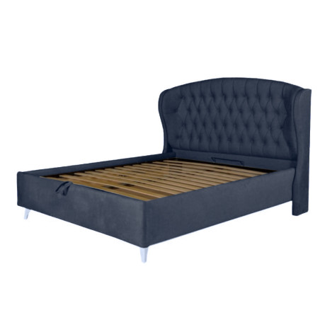 Pat Tapitat Verona, Dimensiune Saltea 120 x 200 Cm, Cu Somiera Rabatabila, Albastru Inchis-01