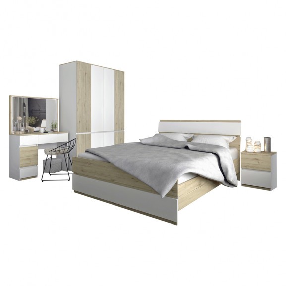 Dormitor Lara, Stejar Sonomoa & Alb, Pat 1600 mm.