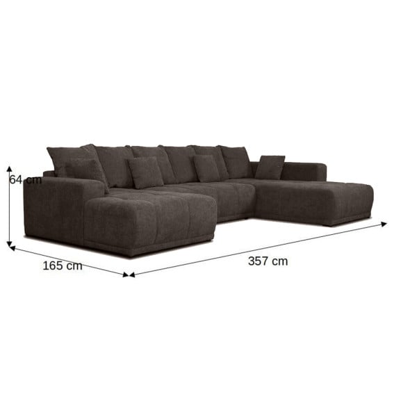 Coltar U Extensibil Otis Dreapta, 6 Locuri, Lada Depozitare, Gri Inchis, 357 Cm