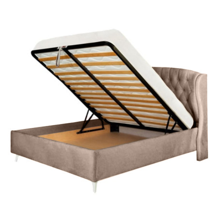 Pat Tapitat Verona Dimensiune Saltea 180 x 200 Cm,  Cu Somiera Rabatabila Maro-01