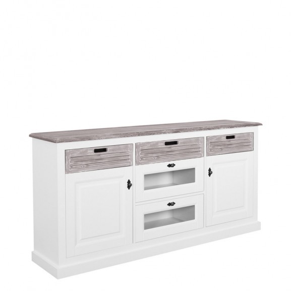 Bufet 4usi + 3sertare cortina, alb & miere, 174,4 x 42 x 90 cm