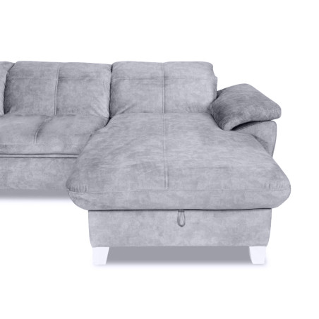 Coltar Extensibil Cu Insula Dreapta Sevilia Lux, Lada Depozitare, 5 Locuri, Tetiere Reglabile, Gri Inchis, 272 Cm-01