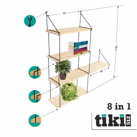 Raft modular 12 Tiki,  Negru/Natur-01