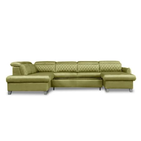 Coltar U Extensibil Tiago, Stanga, 6 Locuri, Tetiere Reglabile, Verde Olive, 330 Cm-01