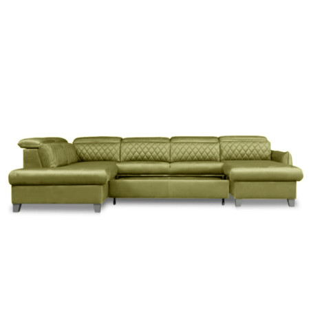 Coltar U Extensibil Tiago, Stanga, 6 Locuri, Tetiere Reglabile, Verde Olive, 330 Cm-01