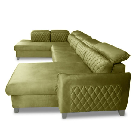 Coltar U Extensibil Tiago, Stanga, 6 Locuri, Tetiere Reglabile, Verde Olive, 330 Cm-01