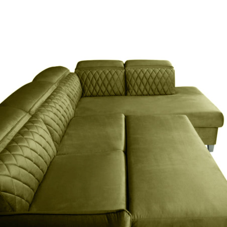 Coltar Extensibil Cu Otoman Dreapta Tiago, 5 Locuri, Tetiere Reglabile, Verde Olive, 255 Cm-01