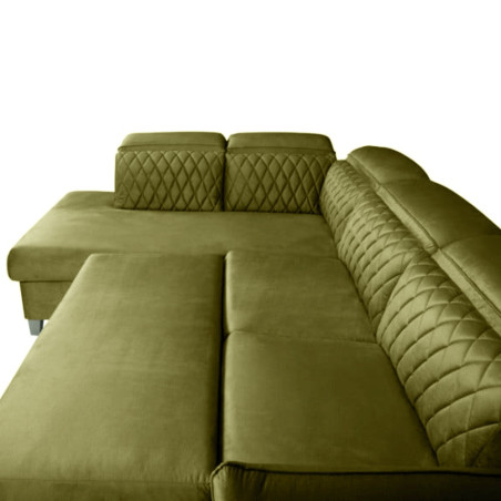 Coltar Extensibil Cu Otoman Stanga Tiago, 5 Locuri, Tetiere Reglabile, Negru, Verde Olive, 255 Cm-01