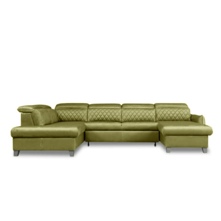Coltar U Extensibil Tiago, Stanga, Cu Lada, 6 Locuri, Tetiere Reglabile, Negru, Verde Olive, 330 Cm-01