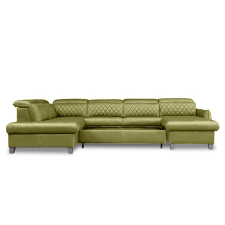 Coltar U Extensibil Tiago, Stanga, Cu Lada, 6 Locuri, Tetiere Reglabile, Negru, Verde Olive, 330 Cm-01