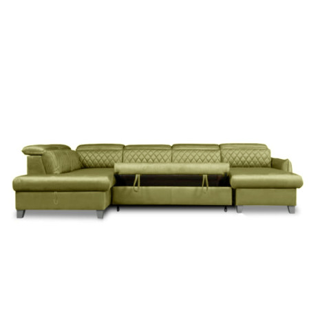 Coltar U Extensibil Tiago, Stanga, Cu Lada, 6 Locuri, Tetiere Reglabile, Negru, Verde Olive, 330 Cm-01