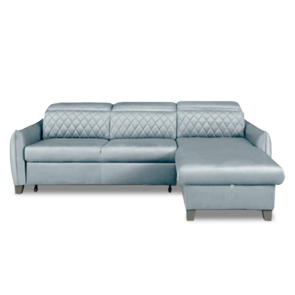 Coltar Extensibil Cu Insula Dreapta Cu Lada Tiago, 5 Locuri, Tetiere Reglabile, Gri, 243 Cm