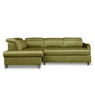 Coltar Extensibil Cu Otoman Stanga Cu Lada Tiago, 5 Locuri, Tetiere Reglabile, Colonial Si Verde Olive, 255 Cm