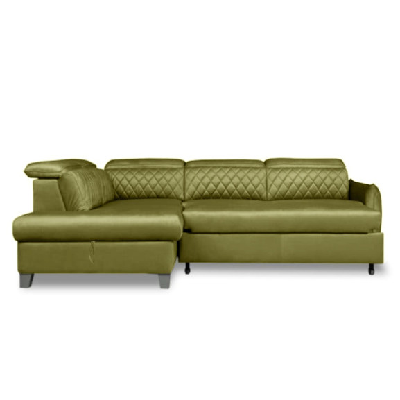 Coltar Extensibil Cu Otoman Stanga Cu Lada Tiago, 5 Locuri, Tetiere Reglabile, Colonial Si Verde Olive, 255 Cm