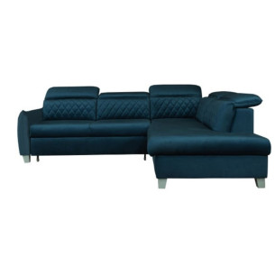 Coltar Extensibil Cu Otoman Dreapta Tiago, 5 Locuri, Tetiere Reglabile, Albastru, 255 Cm