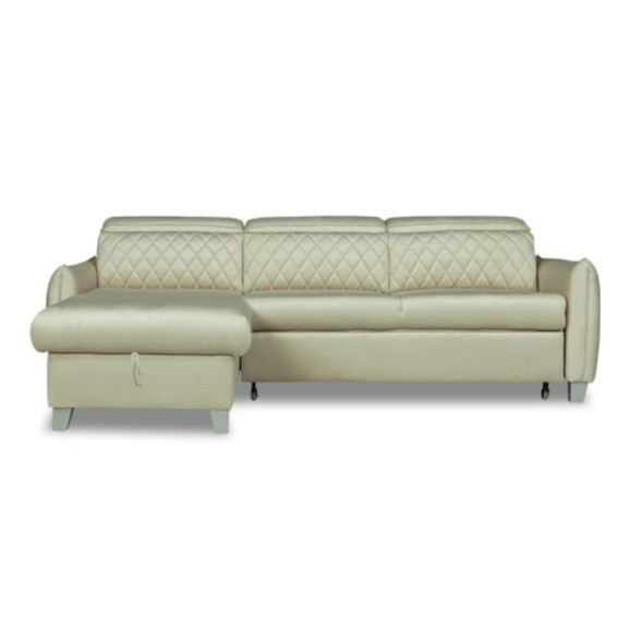 Coltar Extensibil Cu Insula Stanga Cu Lada Tiago, 5 Locuri, Tetiere Reglabile, Crem, 243 Cm