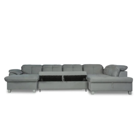 Coltar U Extensibil Sevilia Lux, Dreapta, Lada Depozitare, 6 Locuri, Tetiere Reglabile, Gri, 355 Cm-01