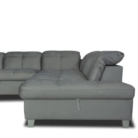 Coltar U Extensibil Sevilia Lux, Dreapta, Lada Depozitare, 6 Locuri, Tetiere Reglabile, Gri, 355 Cm-01