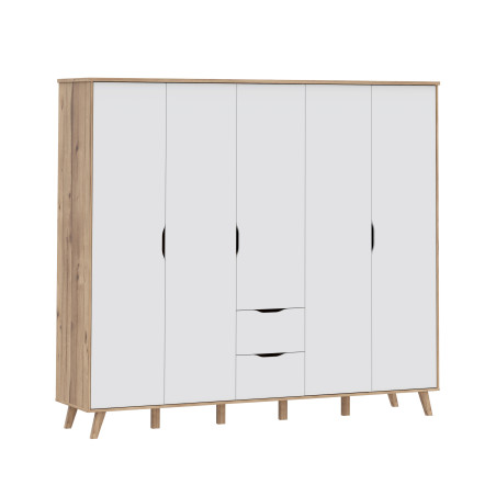 Dulap 5 Usi Vankka, Stejar pardosit si Alb, 228.8 Cm-01