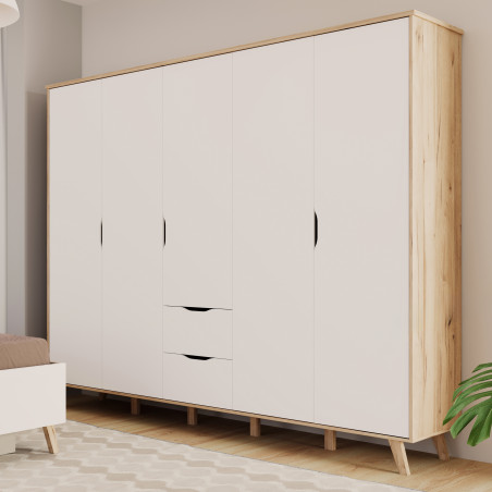 Dulap 5 Usi Vankka, Stejar pardosit si Alb, 228.8 Cm-01