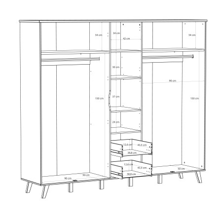 Dulap 5 Usi Vankka, Stejar pardosit si Alb, 228.8 Cm-01