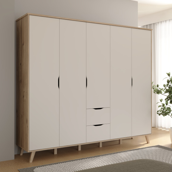 Dulap 5 Usi Vankka, Stejar pardosit si Alb, 228.8 Cm