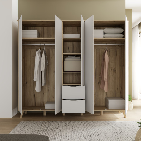 Dulap 5 Usi Vankka, Stejar pardosit si Alb, 228.8 Cm-01
