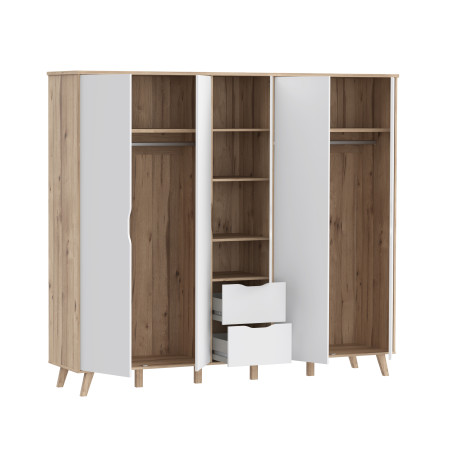Dulap 5 Usi Vankka, Stejar pardosit si Alb, 228.8 Cm-01