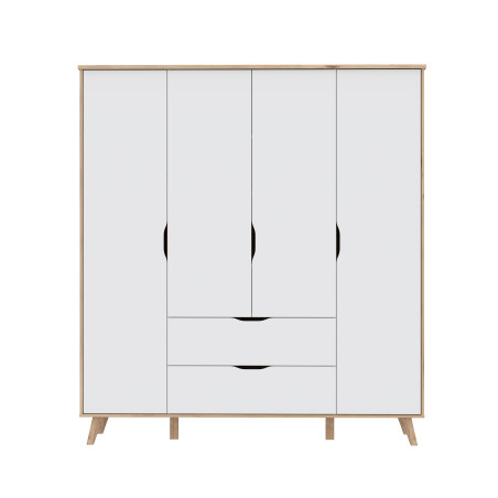 Dulap 4 Usi Vankka, Stejar pardosit si Alb, 184.1 Cm-01