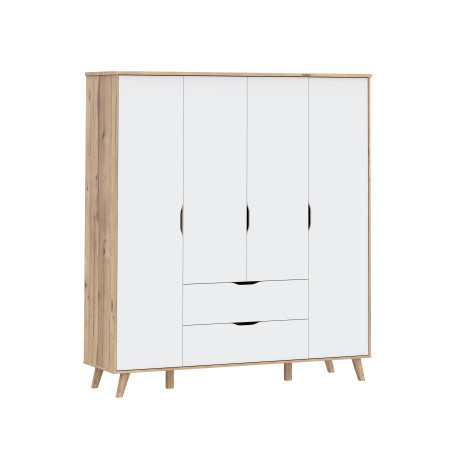 Dulap 4 Usi Vankka, Stejar pardosit si Alb, 184.1 Cm-01